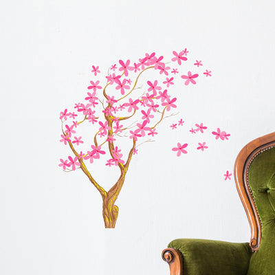 Cherry Branch Blossom Wall Decal shown on a wall