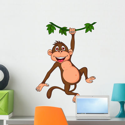Cute Monkey Hanging Wall Decal shown on a wall