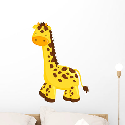 Cute Cartoon Giraffe Wall Decal shown on a wall