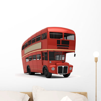 Red Double Bus Wall Decal shown on a wall