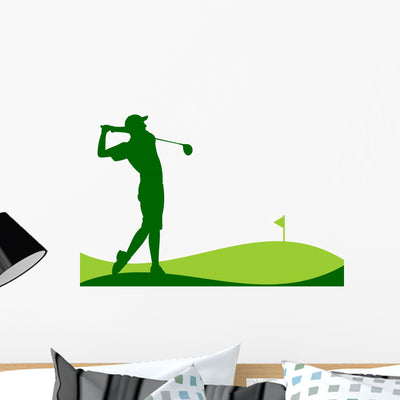 Golf Player Taking Shot shown on a wall