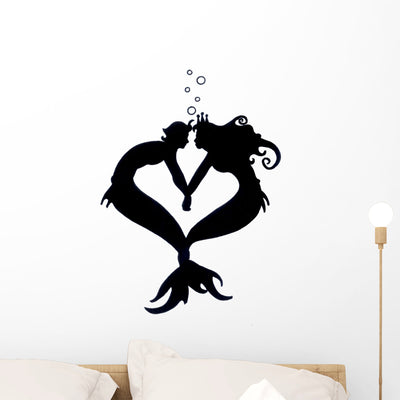 Sea Love Mermaid Silhouette Wall Decal shown on a wall