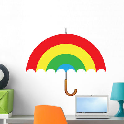 Rainbow Parasol Umbrella Wall Decal shown on a wall