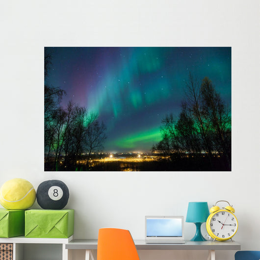 Northern Lights over City Wall Mural