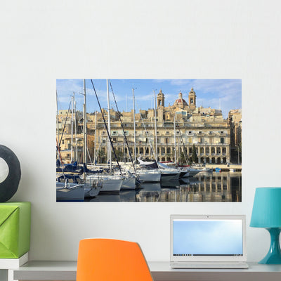 Waterfront Senglea Marina Malta Wall Mural shown on a wall