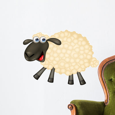 Cute Sheep Wall Decal shown on a wall