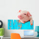 Funny Pig Hanging on a Fence Wall Mural