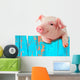 Funny Pig Hanging on a Fence Wall Mural
