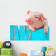 Funny Pig Hanging on a Fence Wall Mural