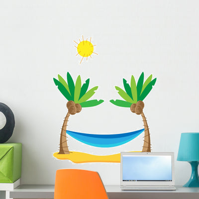 Coconut Trees and Hammock Wall Decal shown on a wall