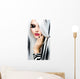 Beauty Fashion Girl black and white style. Long White Hair Wall Decal