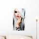 Beauty Fashion Girl black and white style. Long White Hair Wall Decal