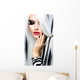 Beauty Fashion Girl black and white style. Long White Hair Wall Decal