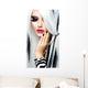 Beauty Fashion Girl black and white style. Long White Hair Wall Decal