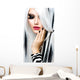 Beauty Fashion Girl black and white style. Long White Hair Wall Decal