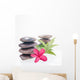 Red Frangipani Flowers and Bamboo Leaves with Balanced Stones Wall Decal