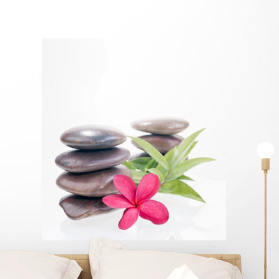 Red Frangipani Flowers and Wall Decal shown on a wall