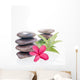 Red Frangipani Flowers and Bamboo Leaves with Balanced Stones Wall Decal
