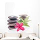 Red Frangipani Flowers and Bamboo Leaves with Balanced Stones Wall Decal