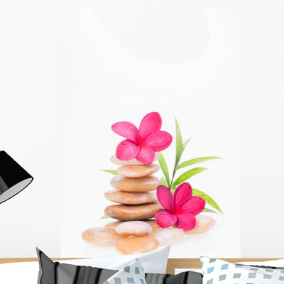 Red Frangipani Flowers Yellow Wall Decal shown on a wall