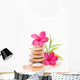 Red Frangipani Flowers on Yellow River Stones Wall Decal
