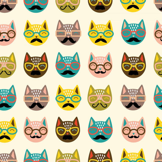 Seamless Hipster Mustache Cats Wall Decal