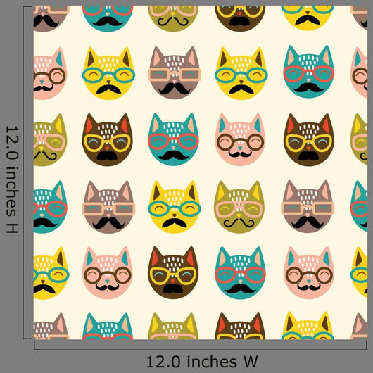 Seamless Hipster Mustache Cats Wall Decal