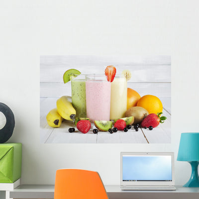 Fruit Smoothies shown on a wall
