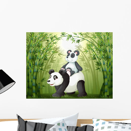 Two Pandas inside Bamboo