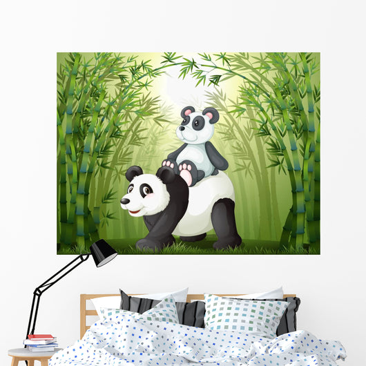 Two Pandas inside Bamboo