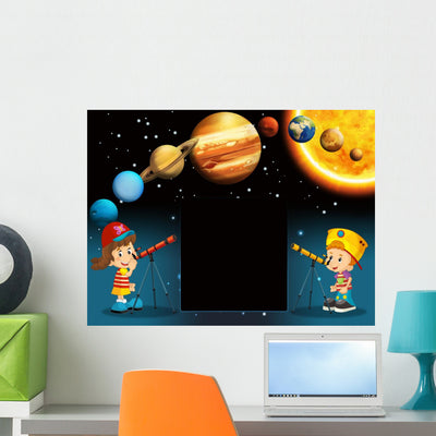 Solar System Milky Way Wall Mural shown on a wall