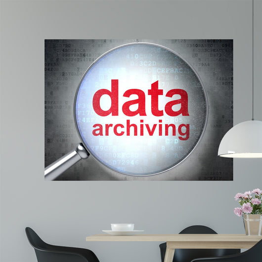 Information concept: optical glass with words Data Archiving Wall Mural