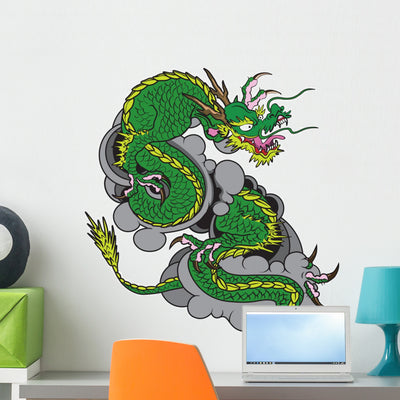 Green Dragon Wall Decal shown on a wall