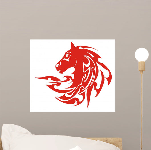 Tribal Flaming Horse Head Symbol Vector Wall Decal