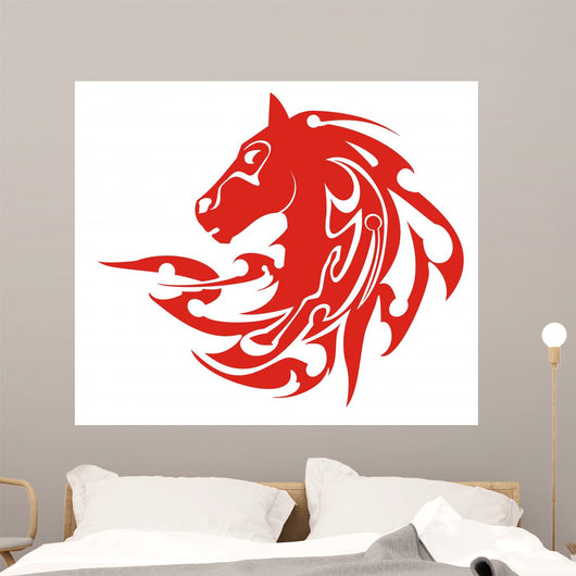Tribal Flaming Horse Head Symbol Vector Wall Decal