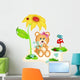 Teddy Bear Picking Flowers Wall Decal