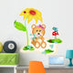 Teddy Bear Picking Flowers Wall Decal