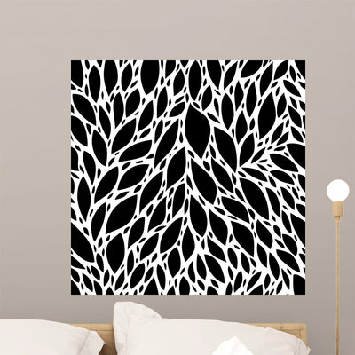 Black and White Leaves Wall Decal shown on a wall
