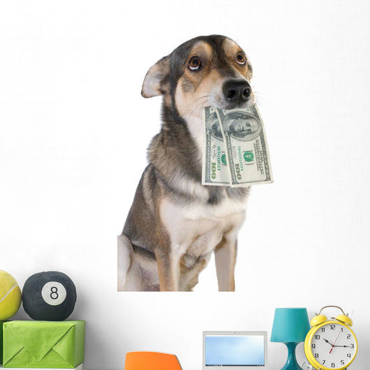 Dog with money Wall Decal