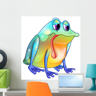 Colorful Sad Frog Wall Decal shown on a wall