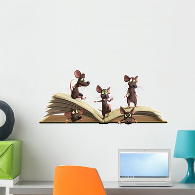 Mice Reading Book Wall Decal shown on a wall