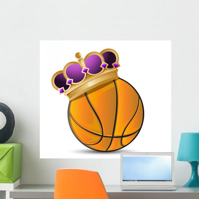Crowned Basketball Wall Decal shown on a wall