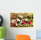 Pug Puppies and Flowers in Retro Backgraun Wall Mural