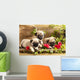Pug Puppies and Flowers in Retro Backgraun Wall Mural