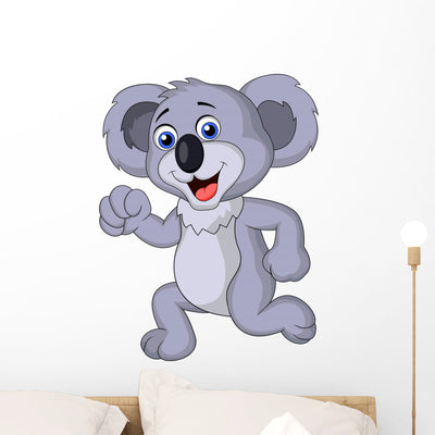 Cute Koala Cartoon Running Wall Decal shown on a wall