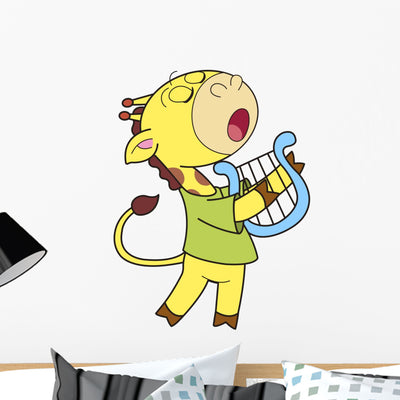 Cartoon Giraffe Playing Harp shown on a wall
