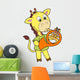 Cartoon Giraffe Playing French Wall Decal