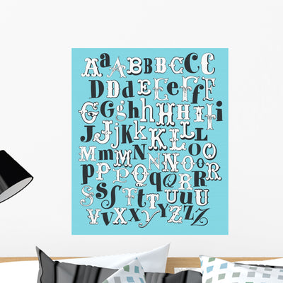 Hand Draw Alphabet Wall Mural shown on a wall