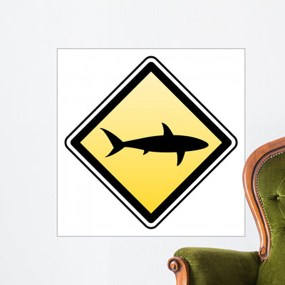 Warning Shark Attack Wall Decal shown on a wall