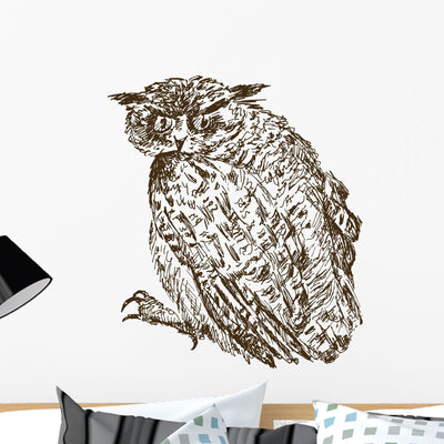 Owl Line Art Wall Decal shown on a wall